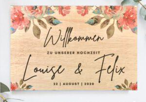 MyLouise Hochzeitsshop Personalisiertes Willkommensschild Holzschild zur Hochzeit