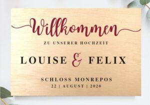 MyLouise Hochzeitsshop Personalisiertes Willkommensschild Holzschild zur Hochzeit