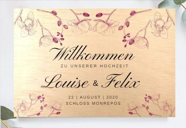 MyLouise Hochzeitsshop Personalisiertes Willkommensschild Holzschild zur Hochzeit