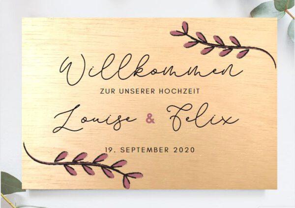 MyLouise Hochzeitsshop Personalisiertes Willkommensschild Holzschild zur Hochzeit