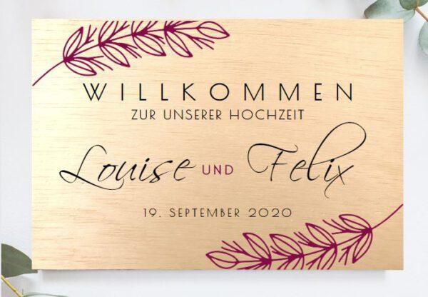 MyLouise Hochzeitsshop Personalisiertes Willkommensschild Holzschild zur Hochzeit