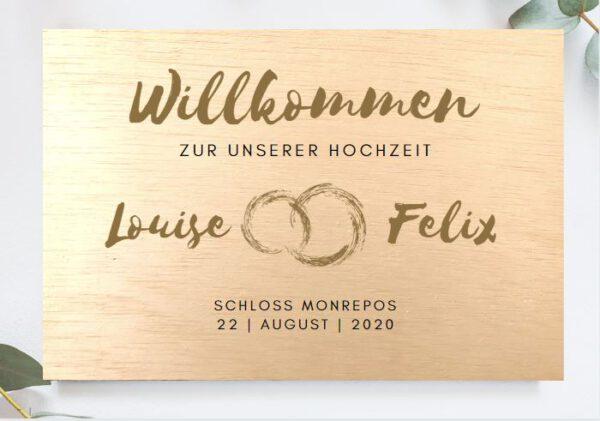 MyLouise Hochzeitsshop Personalisiertes Willkommensschild Holzschild zur Hochzeit