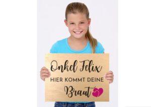 MyLouise Hochzeitsshop Holzschild Hier kommt die Braut zur Hochzeit