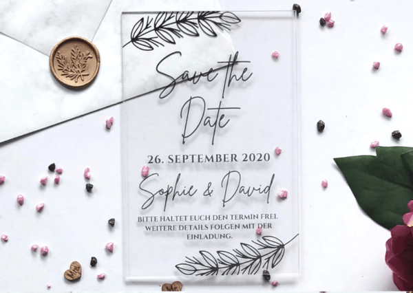 MyLouise Hochzeitsshop Save the Date Karte aus Acryl zur Hochzeit