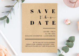 www.mylouise-hochzeitsshop.de Save the Date Karte Kraftpapier braun