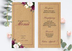 www.mylouise-hochzeitsshop.de Menükarten Hochzeit Speisekarten Kraftpapier