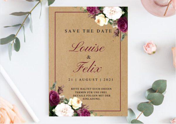 www.mylouise-hochzeitsshop.de Save the Date Karte Kraftpapier Hochzeit