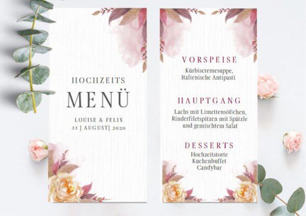 www.mylouise-hochzeitsshop.de Menükarten Hochzeit Speisekarten