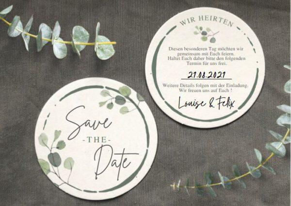 www.mylouise-hochzeitsshop.de Bierdeckel Hochzeit Save the Date Bierdeckel