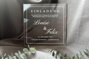 www.mylouise-hochzeitsshop.de Save the Date Acryl Karte Hochzeitseinladung Acryl
