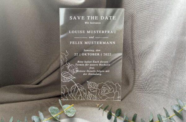 www.mylouise-hochzeitsshop.de Save the Date Acryl Karte Hochzeitseinladung Acryl