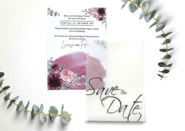 www.mylouise-hochzeitsshop.de Save the Date Karte Transparentpapier Save the date Hochzeit