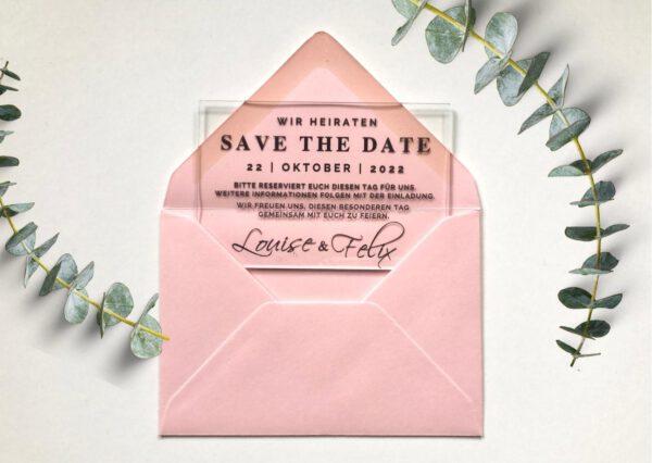 www.mylouise-hochzeitsshop.de Save the Date Karte aus Acryl Hochzeit