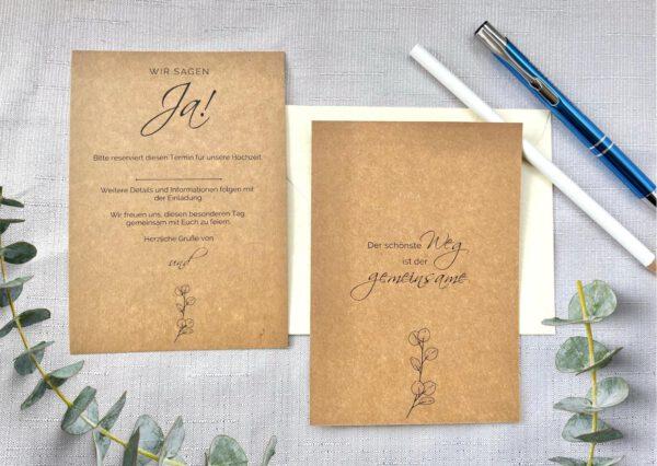 www.mylouise-hochzeitsshop.de Save the Date Karte aus Kraftpapier Hochzeit